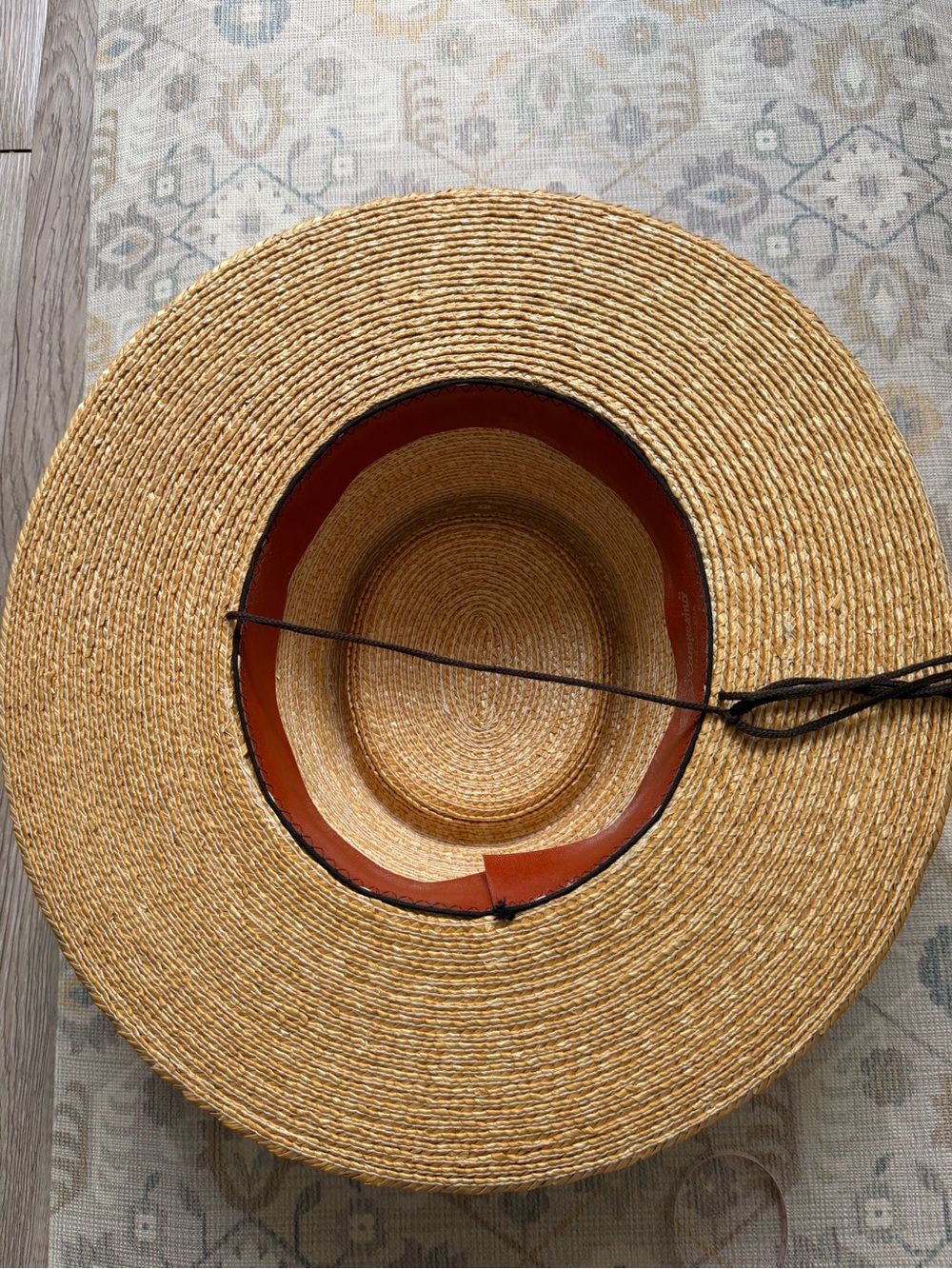 Campesina Chilean Straw Hat Stiff Wide Brim Navy Band Size 55 - Picture 3 of 4